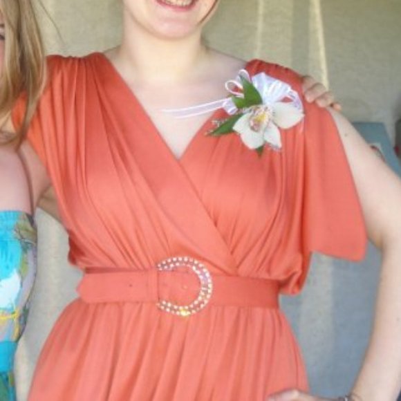 Vintage 1970s Orange Formal Dress M - Picture 3 of 8